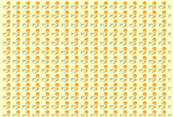 Seamless pattern with tea party in English style. Tea cups, ice-cream, bakery, burger in light-orange color. Can be used for wallpaper, pattern fills, textile, background, surface textures.