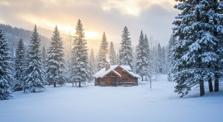 Snowy cabin in the woods (1)