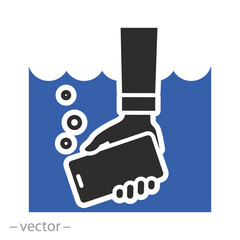 Obraz premium wet mobile in hand, waterproof smartphone, icon of phone underwater, flat vector illustration