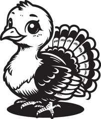 Black and White Turkey Bird Vector Illustration