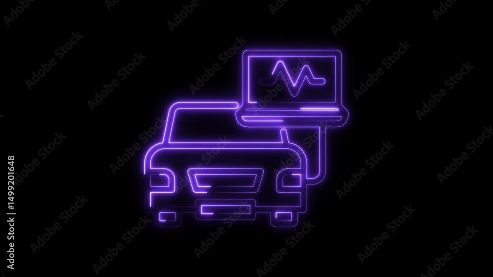 Poster neon style car diagnostics with laptop displaying waveform on dark background