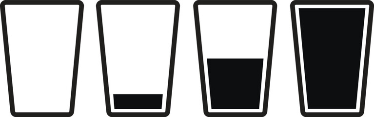 water glass icons set. Full Half and empty Flat Water glasses, drink symbol vector illustration