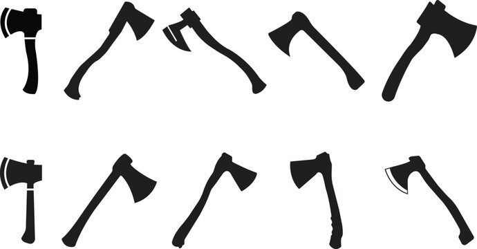 Set of Wooden Fill axe icons. Elements for business woodworking or lumberjack emblems or icons. axes with handles collection