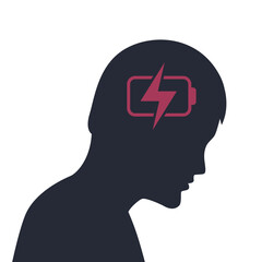 sad man with empty battery in his head vector illustration