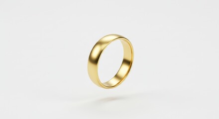 A classic gold wedding ring floating on a pure white background, perfectly centered and well-lit