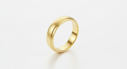 A classic gold wedding ring floating on a pure white background, perfectly centered and well-lit