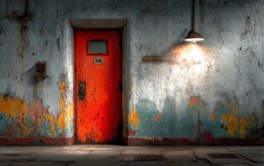 Rusty Red Door in a Decaying Building