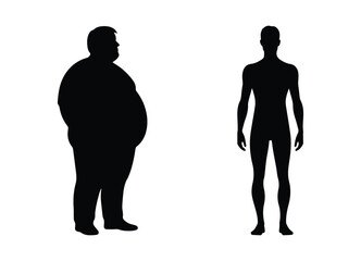 fat and slim thin man, human silhouettes, set simple black on white