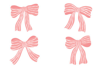 Coquette stripes bow ribbon pink accessories set. vector  illustration.