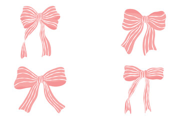 Coquette stripes bow ribbon pink accessories set. vector  illustration.