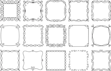 Decorative Doodle Frames and Corners Vector Set - Ornate Borders with Swirls and Hearts 2