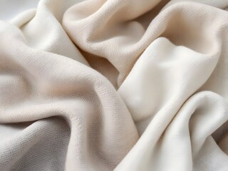 A close-up of textured fabrics in soft, neutral colors