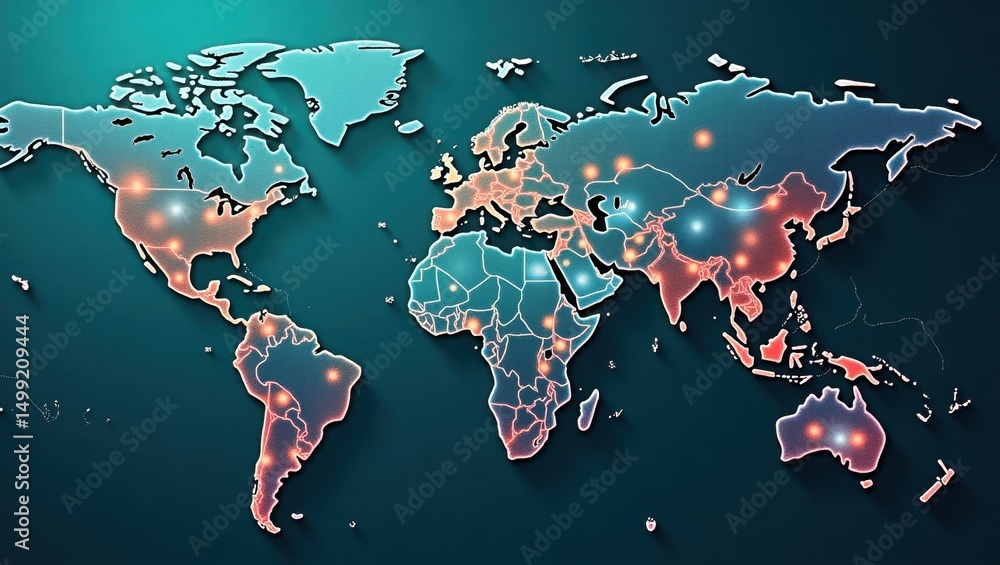 Poster global map with highlighted locations.