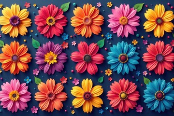 Bold, stylized floral shapes arranged in a square grid , grid, form