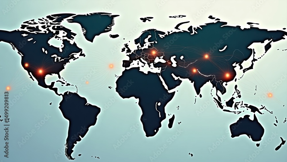 Poster Global network map with highlighted locations.