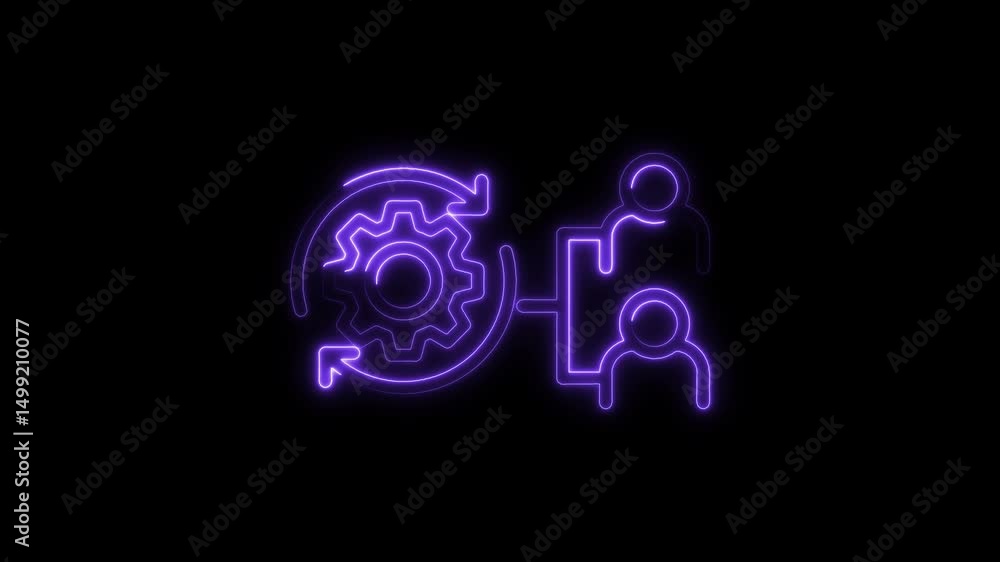 Poster teamwork and automation concept with neon glow effect depicting processes and human connection