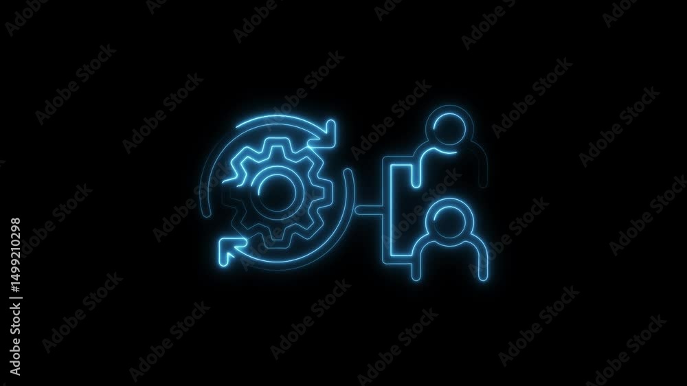 Poster neon style teamwork and automation concept for business processes on dark background
