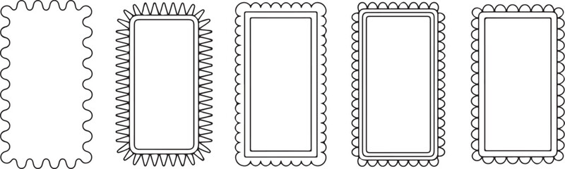 Wavy Edge Frame and Border Vector Set - Decorative Black Outlines and Solid Shapes 3