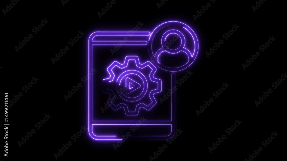 Poster neon user settings icon animation on black background for tech or development videos