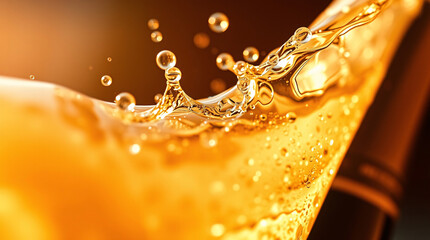 Golden champagne with bubbles, sparkling and festive, elegant and luxurious.