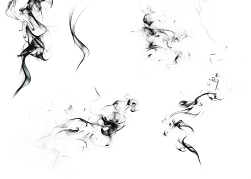 abstract black puffs of smoke swirl overlay isolated on white background PNG 
