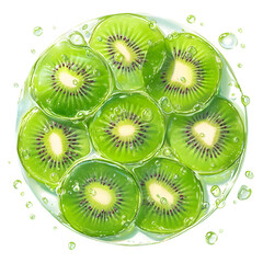 Fototapeta premium Slices of kiwi fruit with splash isolated on transparent white background, clipping path, pen tool 