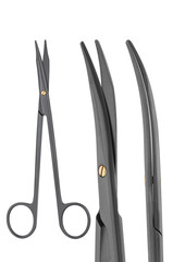 Black Surgical Scissors Made of Stainless Steel with ring handles– Medical Instrument Close-Up on White Background for Healthcare and Surgical Use, Set of photos. Macro