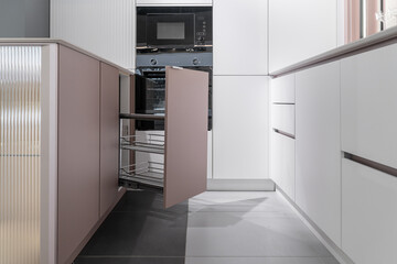 Modern Kitchen with Pull-Out Cabinet for Organized Storage