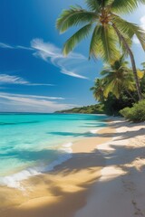 Tropical Beach Paradise with Turquoise Ocean and Palm Trees 