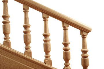 Fototapeta premium Detailed view of a finely crafted wooden balustrade, isolated on white background PNG 