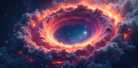 Obraz premium Abstract swirling nebula forming a circular pattern, cosmic dust and gas creating a celestial ring Perfect for concepts of infinity, cycles, and the universe , swirl, magical, infinity