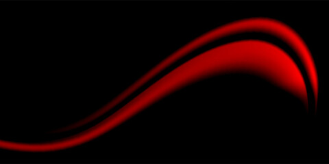 Dark abstract background with red glowing wave lines on black, creating a dramatic and elegant flowing design. Vector Illustration