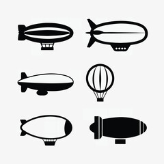 Black silhouette icons of zeppelins and airships © Vectorpocket