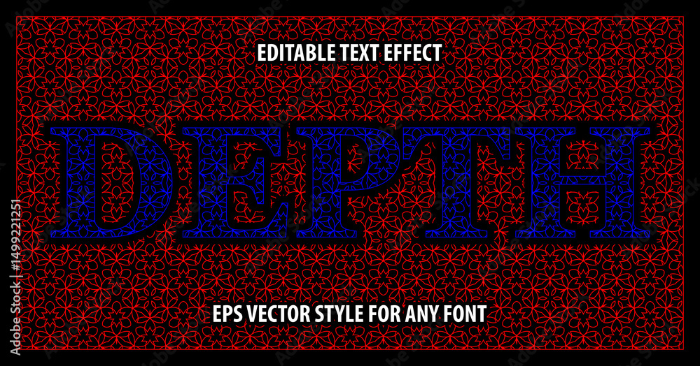 Aufkleber editable blue text effect on red patterned background. chromostereopsis illusion with 3d depth feel.