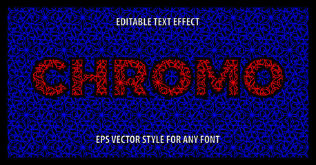 Editable vector text effect with red pattern on blue background. Optical illusion with chromostereopsis depth.
