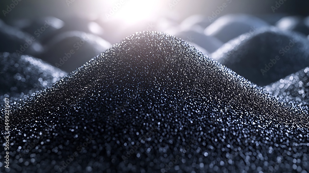 Poster exploring textured black sand mounds abstract art installation studio setting close-up view visual d