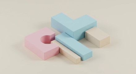 Abstract Geometric Blocks Composition in Pastel Colors