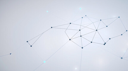 A network of connected nodes and links, blue and dark background, digital technology.