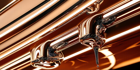 Naklejka premium Glossy Metallic Tubes with Dripping Liquid and Golden Reflections