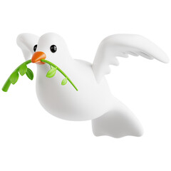 White Dove Holding Olive Branch in Flight