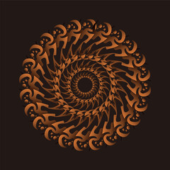 Mandala Abstract Design with Golden Orange Symmetrical Pattern on Black Background