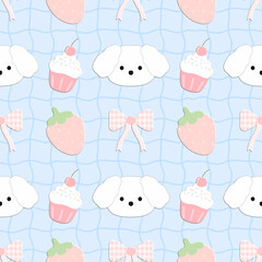 seamless  pattern with puppy and cupcake 