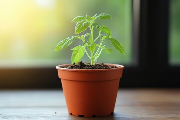 Obraz premium Fresh Start Sprout in Pot Photography Home Gardening Indoor Plants Growing Green Leaves Small Plant Nature Close Up