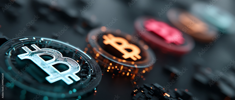 Poster Futuristic concept showcasing financial technology with blockchain elements and modern design.