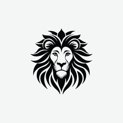Obraz premium Lion Face Silhouette in Tribal Art Style – Abstract Black and White Design with Flowing Mane