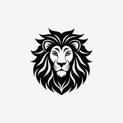 Fototapeta premium Lion Face Silhouette in Tribal Art Style – Abstract Black and White Design with Flowing Mane