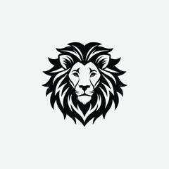 Lion Face Silhouette in Tribal Art Style – Abstract Black and White Design with Flowing Mane