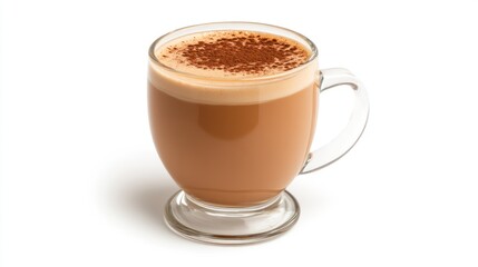 Fototapeta premium Glass cup of cappuccino, isolated on white. Possible use Stock photo for food beverage catalog