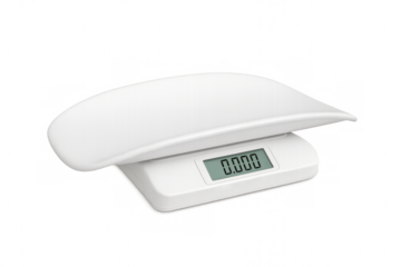 White digital baby scale showing zero on transparent background