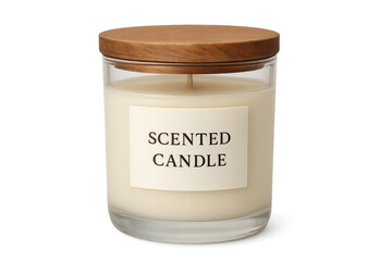 Scented candle with wooden lid on transparent background